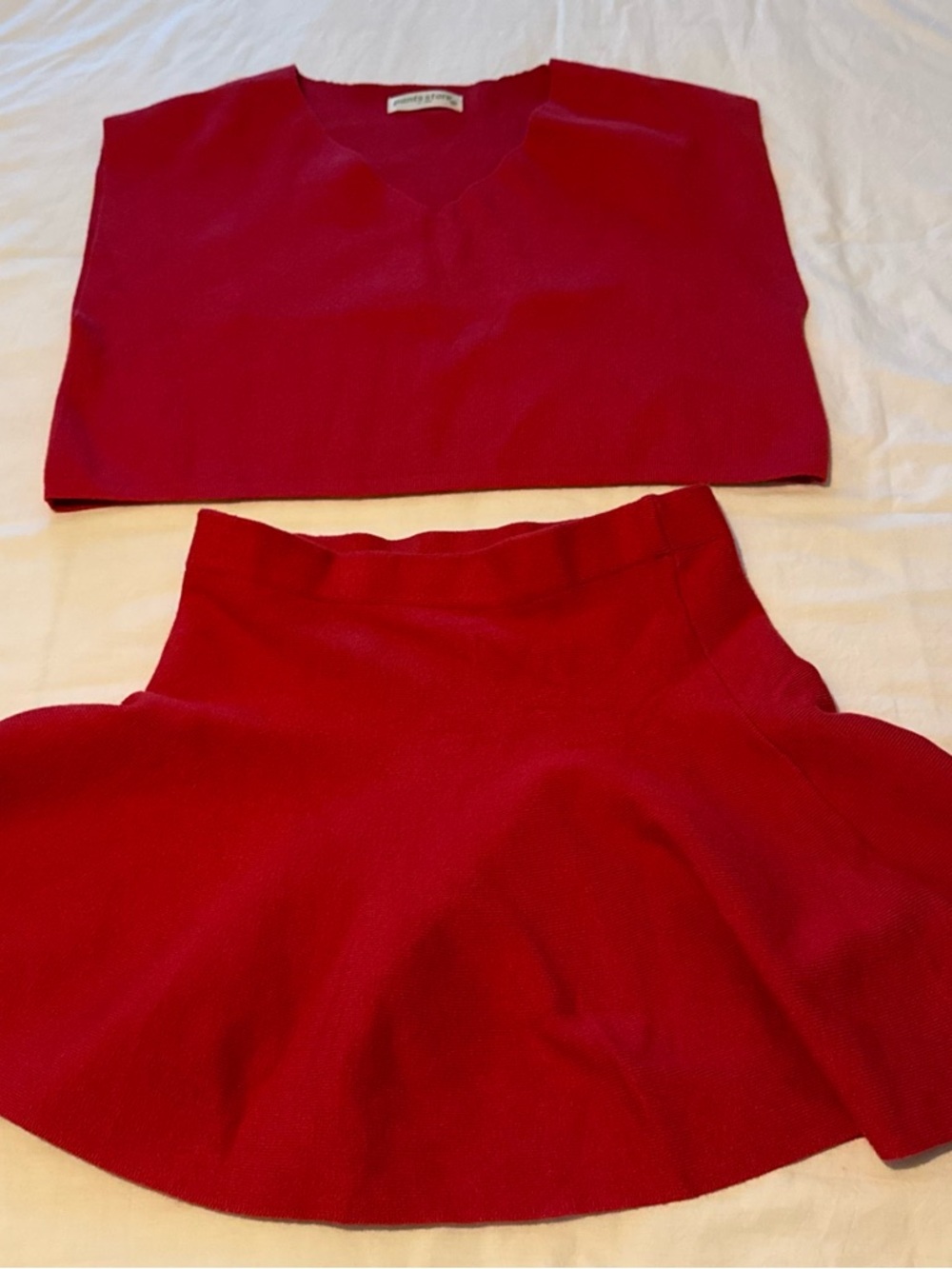 Pants Store Red Two-Piece Knit Top and Skirt Set
